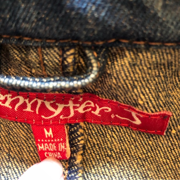 Jennyfer J denim Jean jacket front pockets distressed Patchwork Medium. EC* - Picture 10 of 14